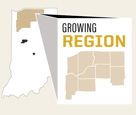 Map of Indiana indicating the upper north central counties as mint growing region.